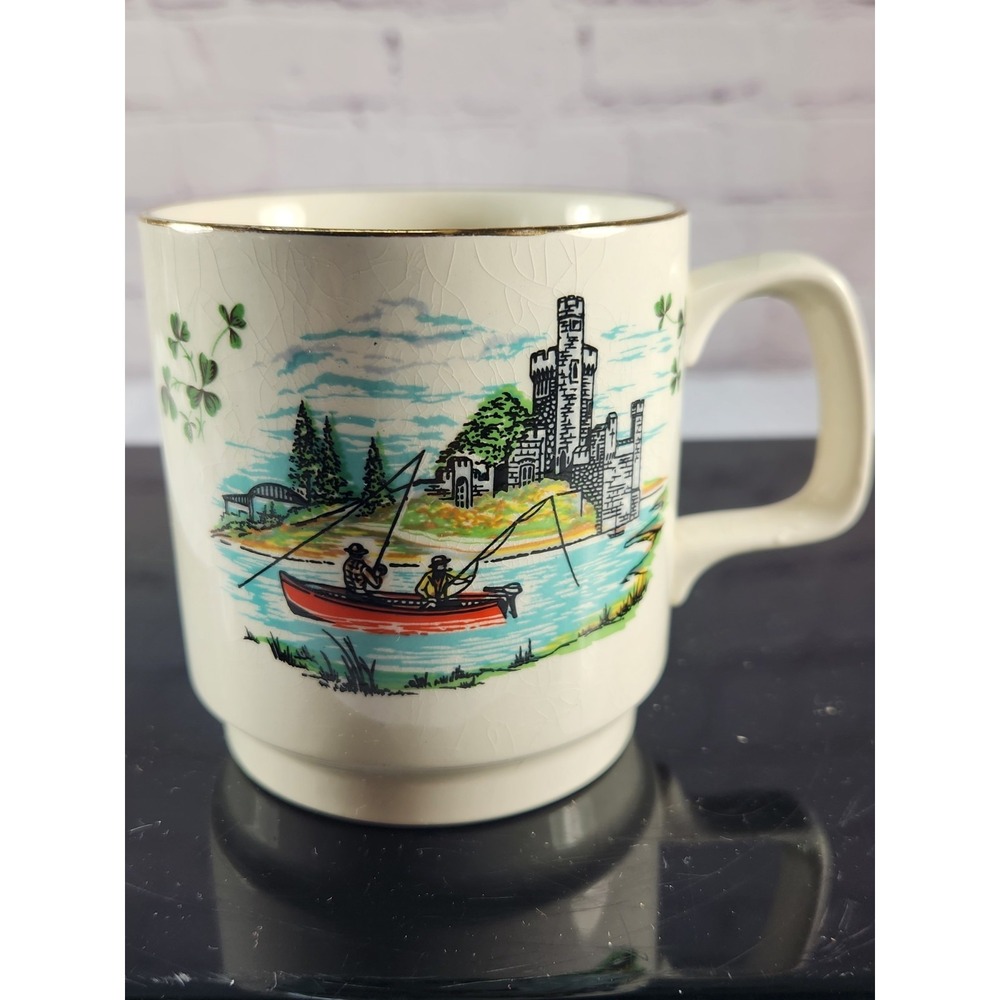Vtg Carrigaline Pottery Irish Mug Cork Ireland Fisherman Scene Rep of Ireland